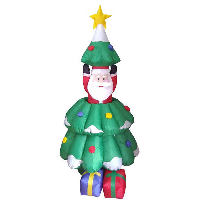 Three Posts Christmas Inflatables Animated Santa and Tree Decoration